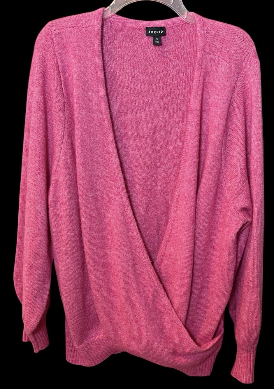 Torrid Hot Pink Vegan Cashmere Pullover Surplice Sweater Faux Wrap V-Neck Sz 3X